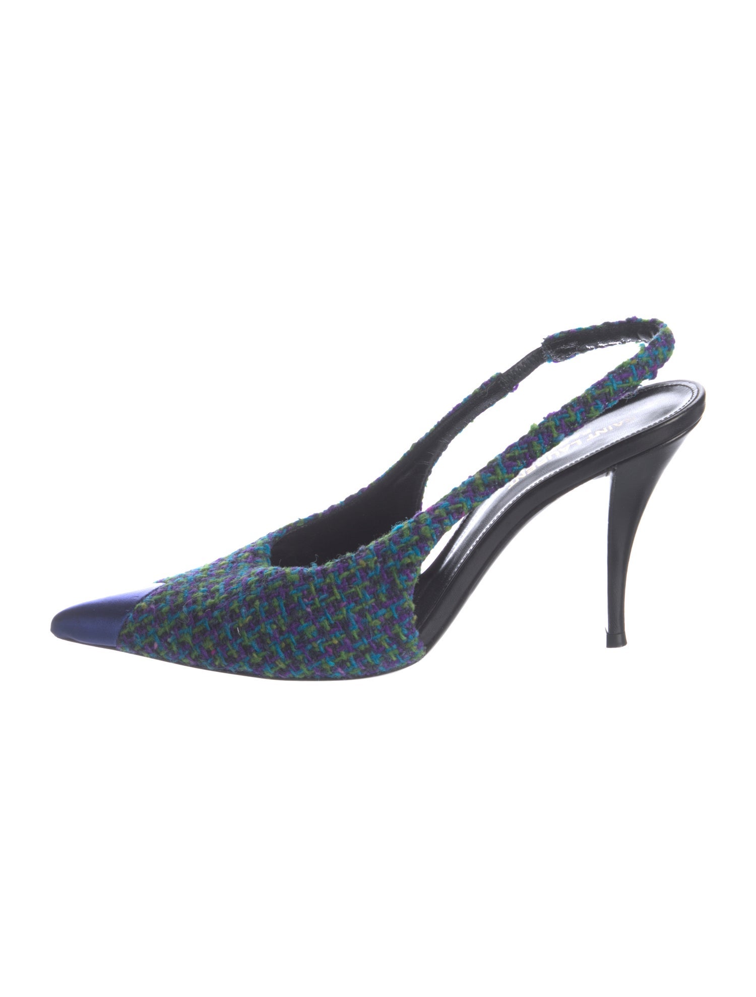 Saint Laurent Tweed Animal Print Slingback Pumps